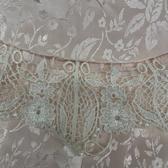 Vintage Peach Floral Dress 80s Nilani Korea Sz 8 Lace Shoulder Pads Drop Waist - Picture 7 of 9